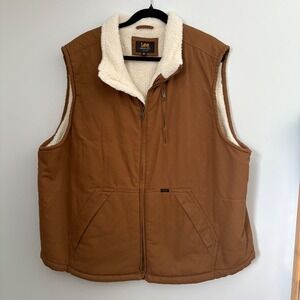 Lee Premium Select Mens XXL Tobacco‎ Brown Sherpa Lined Vest Sleeveless Jacket